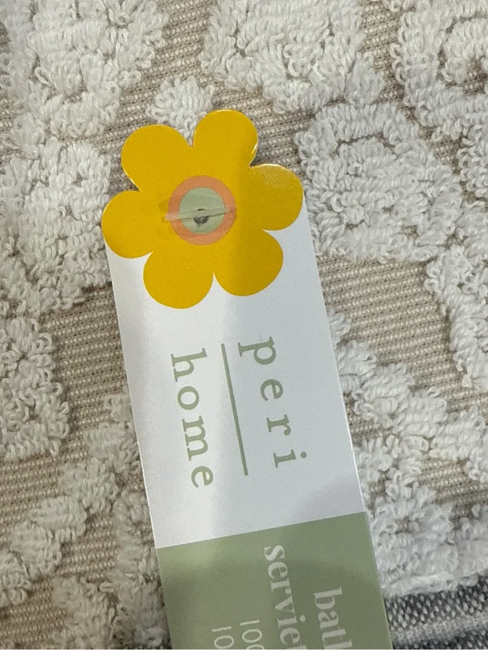 Peri Home Brenna Medallion White Grey Linen Color Bath Towel 28x54” Cotton NWT